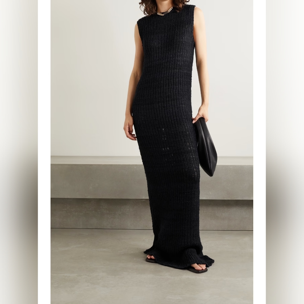 THE ROW Cutro Open Knit Silk Sleeveless Maxi Dress Midnight Blue M Org $2,550 - Picture 1 of 16